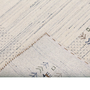 Solid Ivory Border Patterns Hand Loomed Wool Area Rug