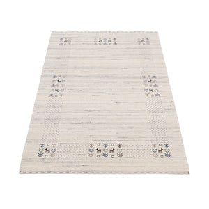 Solid Ivory Border Patterns Hand Loomed Wool Area Rug