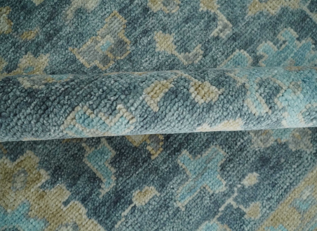 Ready to Ship Teal And Beige Hand Knotted 5x8 Oriental Oushak Wool Rug