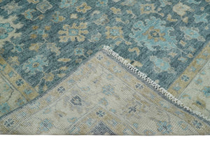 Ready to Ship Teal And Beige Hand Knotted 9X12 Oushak Wool Rug