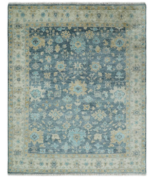Ready to Ship Teal And Beige Hand Knotted 9X12 Oushak Wool Rug