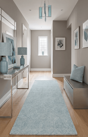 Ready to Ship Teal And Ivory Modern Contemporary Hand Tufted 2.6x8 Wool Rug