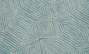 Ready to Ship Teal And Ivory Modern Contemporary Hand Tufted 2.6x8 Wool Rug