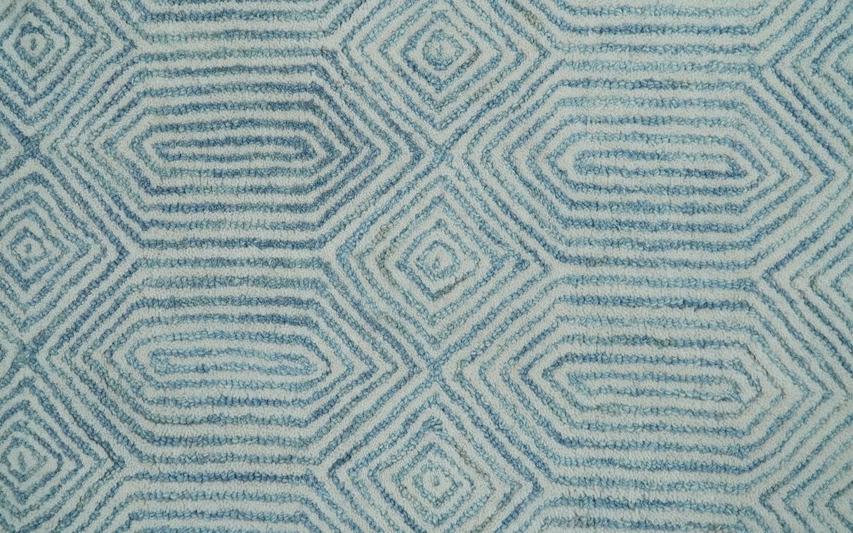 Ready to Ship Teal And Ivory Modern Contemporary Hand Tufted 2x3 Wool Rug