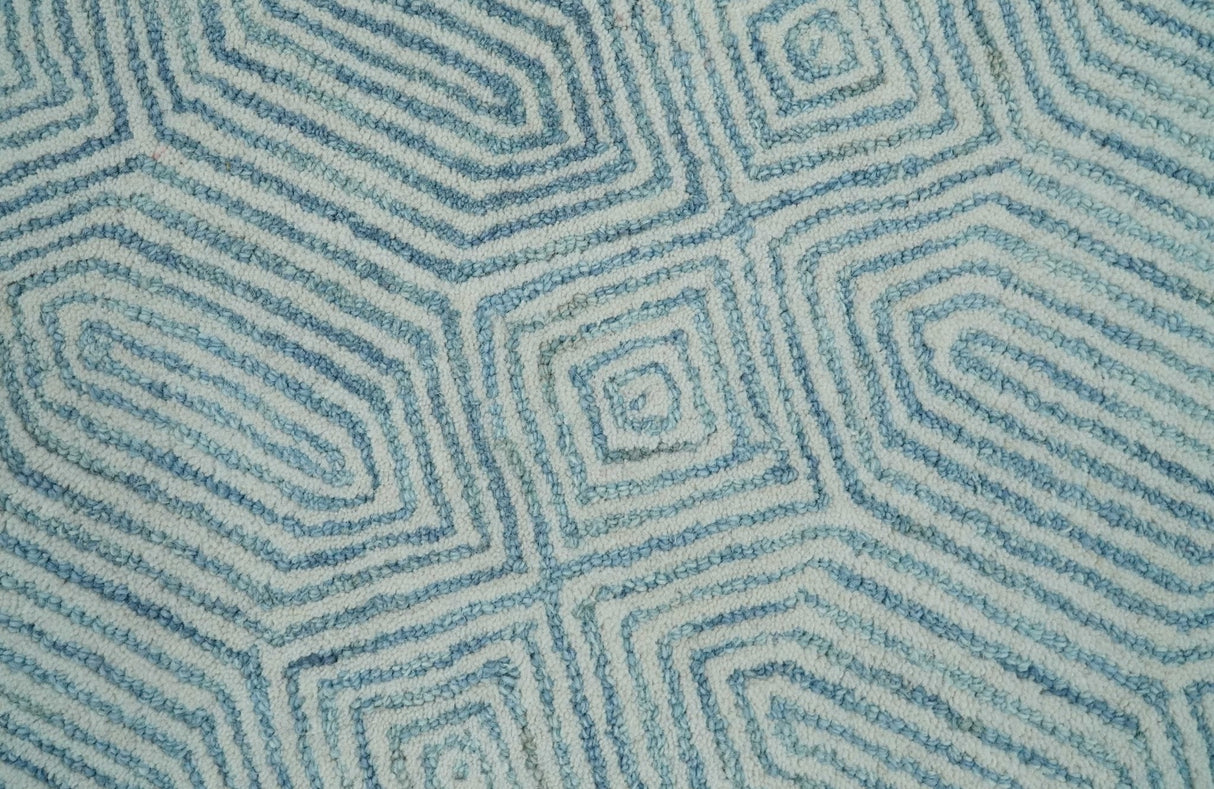 Ready to Ship Teal And Ivory Modern Contemporary Hand Tufted 2x3 Wool Rug