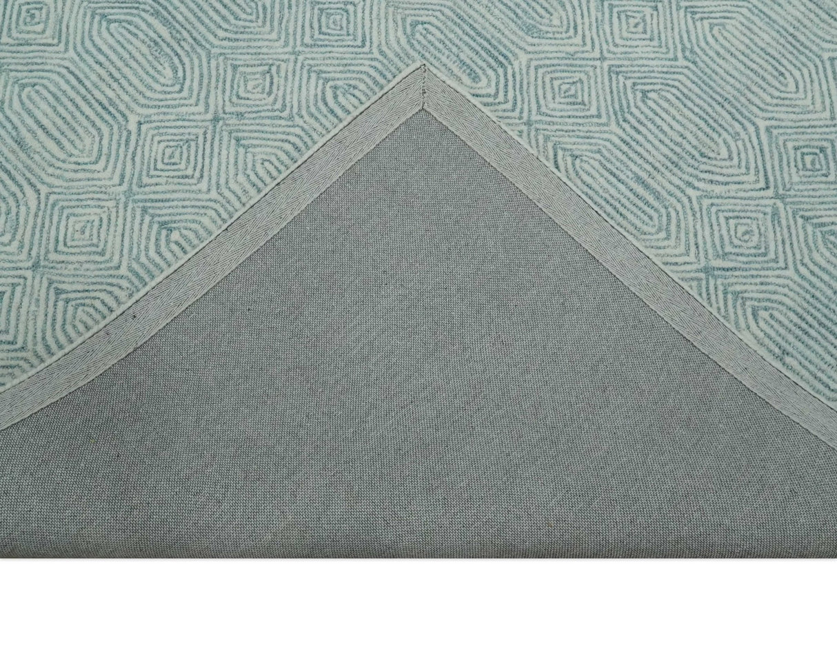 Ready to Ship Teal And Ivory Modern Contemporary Hand Tufted 6x9 Wool Rug
