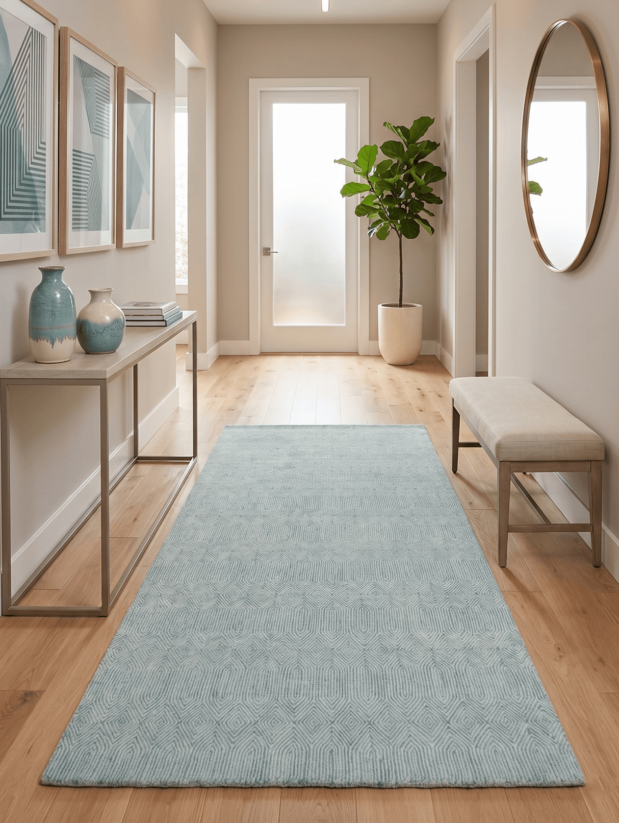 Ready to Ship Teal And Ivory Modern Contemporary Hand Tufted 6x9 Wool Rug