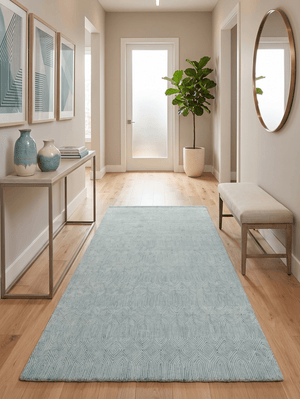 Ready to Ship Teal And Ivory Modern Contemporary Hand Tufted 6x9 Wool Rug