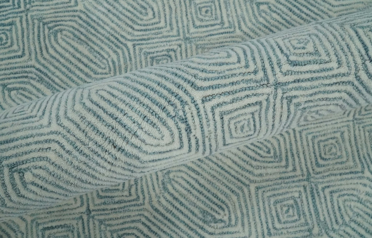 Ready to Ship Teal And Ivory Modern Contemporary Hand Tufted 6x9 Wool Rug