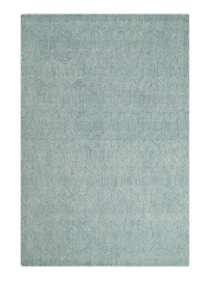 Ready to Ship Teal And Ivory Modern Contemporary Hand Tufted 6x9 Wool Rug