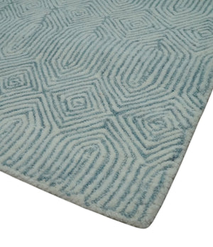 Ready to Ship Teal And Ivory Modern Contemporary Hand Tufted 6x9 Wool Rug