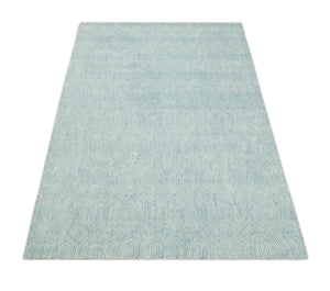 Ready to Ship Teal And Ivory Modern Contemporary Hand Tufted 6x9 Wool Rug