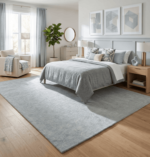 Ready to Ship Teal And Ivory Modern Contemporary Hand Tufted 8x10 Wool Rug