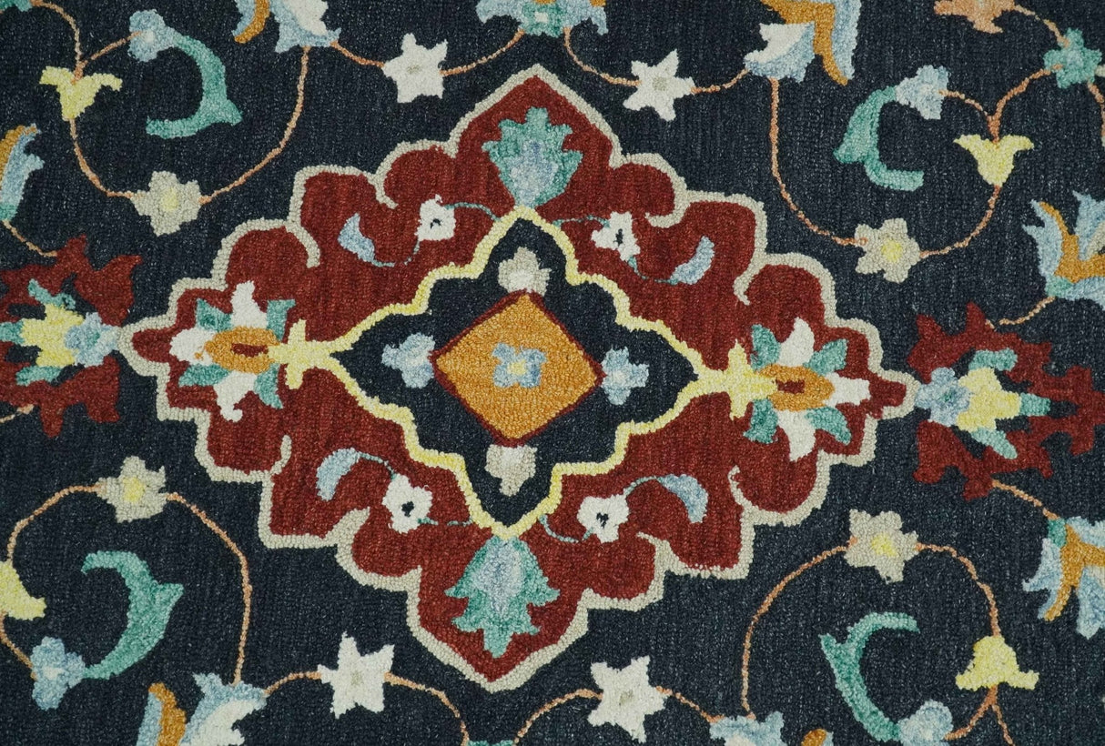 Ready to Ship Traditional Charcoal And Maroon Hand Tufted 5x8 Wool Rug