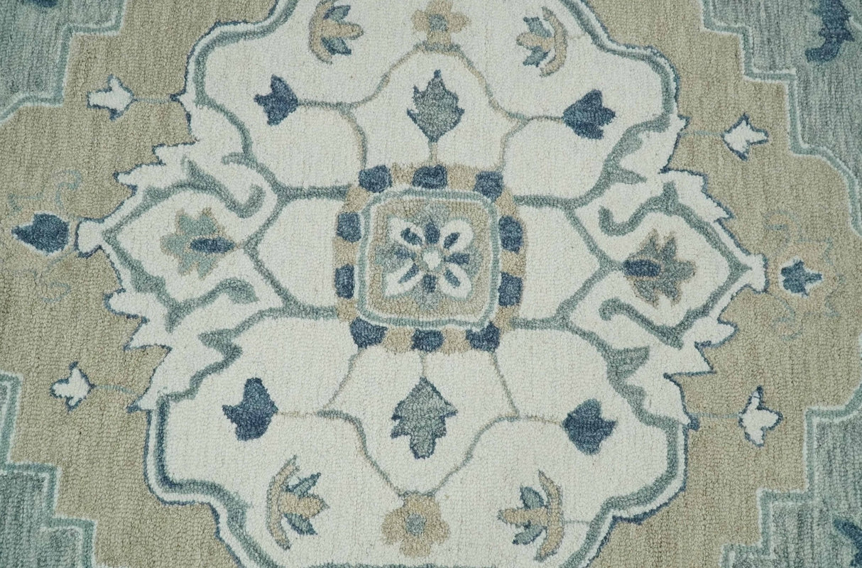 Ready to Ship Traditional Ivory And Blue Hand Tufted 5x8 Wool Rug