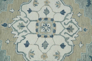 Ready to Ship Traditional Ivory And Blue Hand Tufted 5x8 Wool Rug