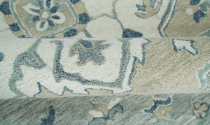 Ready to Ship Traditional Ivory And Blue Hand Tufted 5x8 Wool Rug
