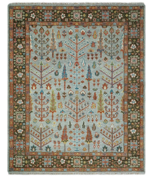 Ready to Ship Tree of Life Silver And Brown Hand Knotted 8x10 Wool Rug