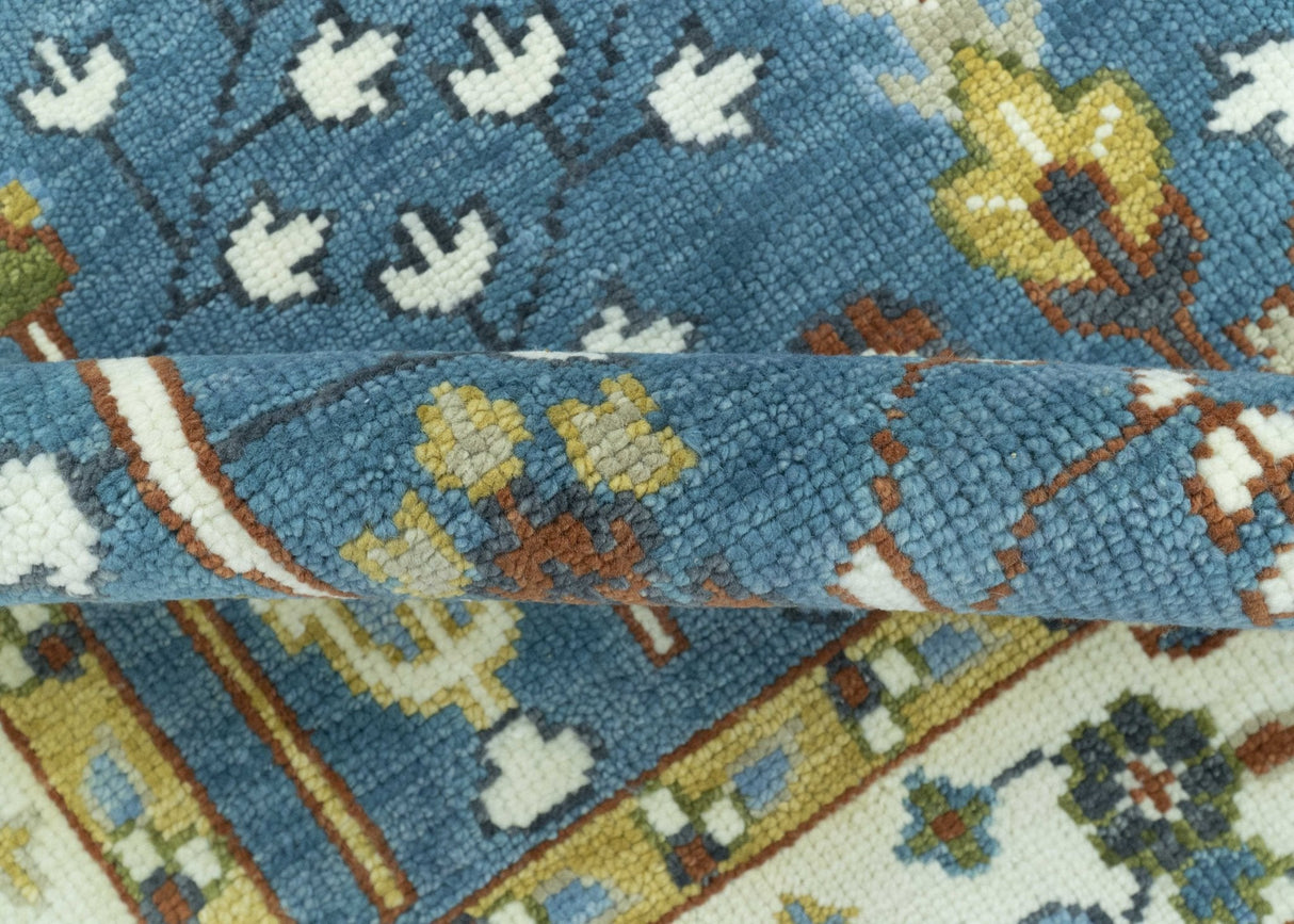 Ready to Ship Tree of Life Traditional Hand Knotted 8x10 Teal Blue and Ivory Wool Area Rug
