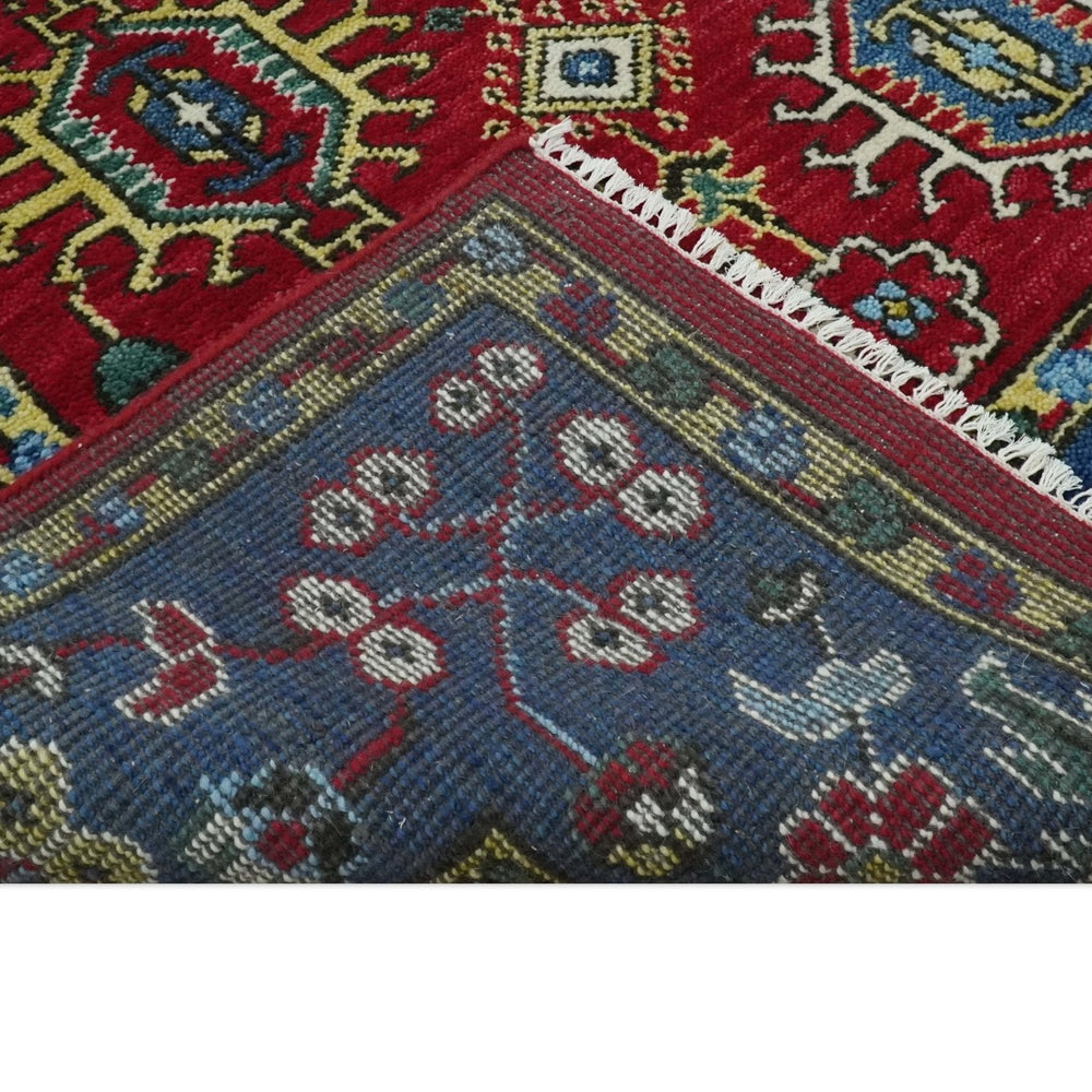 Custom Made Maroon and Blue Antique Turkish Hand Knotted Wool Area Rug