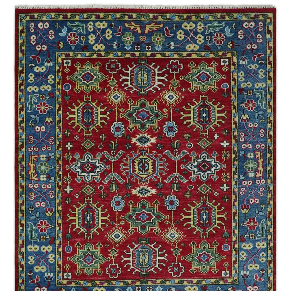 Custom Made Maroon and Blue Antique Turkish Hand Knotted Wool Area Rug