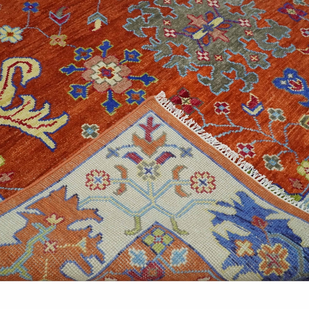 Red and Ivory Vibrant colorful Hand knotted Traditional Oushak 9x12 Wool Area Rug