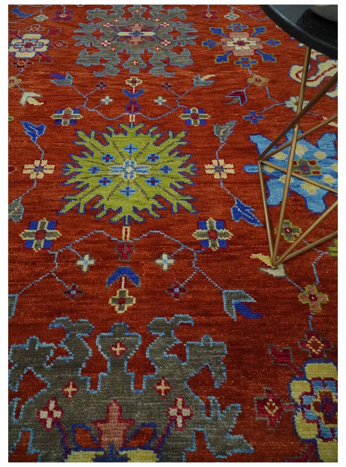 Red and Ivory Vibrant colorful Hand knotted Traditional Oushak 9x12 Wool Area Rug