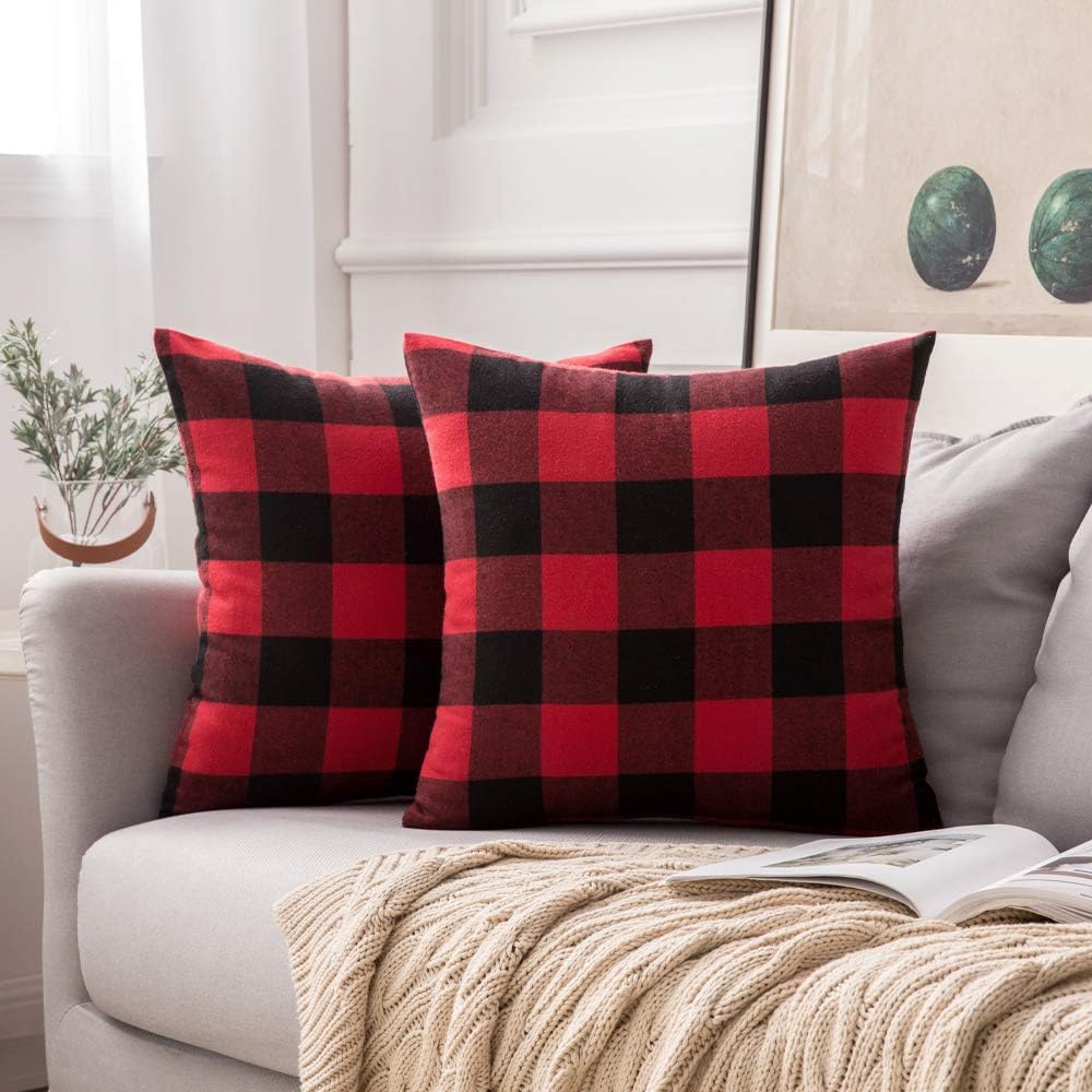 Pack of 1 buffalo-check throw pillow (cover and insert) size 18"x18 with 450g insert