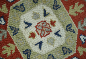 Red, Brown and Olive Traditional Hand knotted Custom Made Wool Area Rug