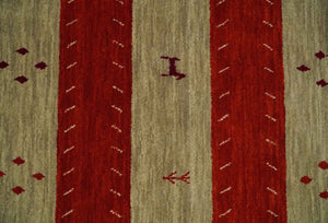 6x8 Maroon and Beige Striped Wool Hand Woven Southwestern Lori Gabbeh Rug