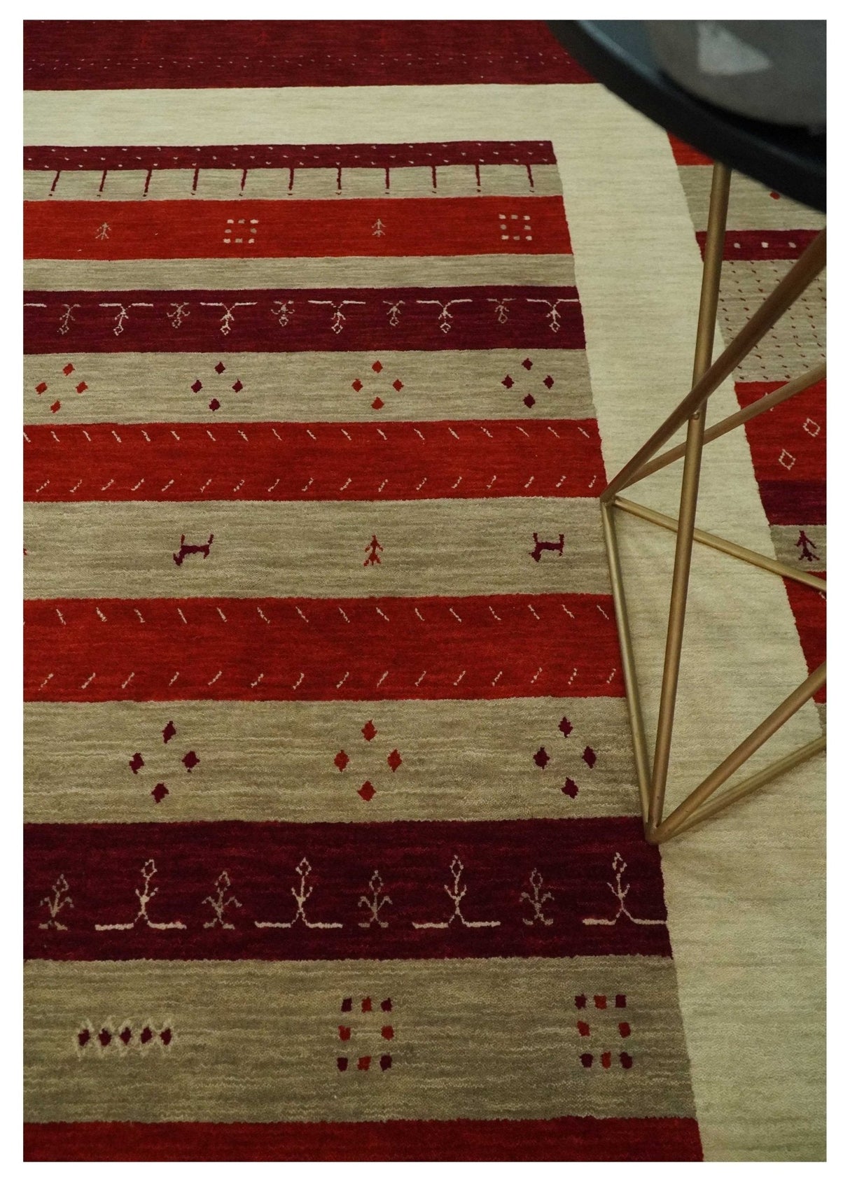 6x8 Maroon and Beige Striped Wool Hand Woven Southwestern Lori Gabbeh Rug