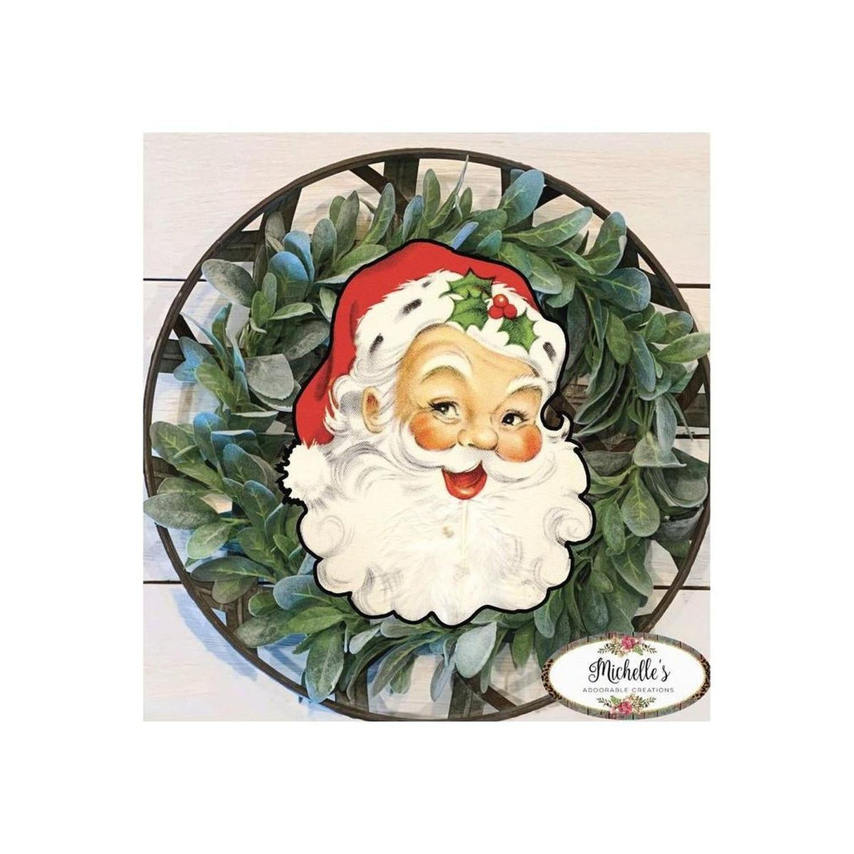 Red Vintage Santa Face Sign SF1 - Wreath Enhancement