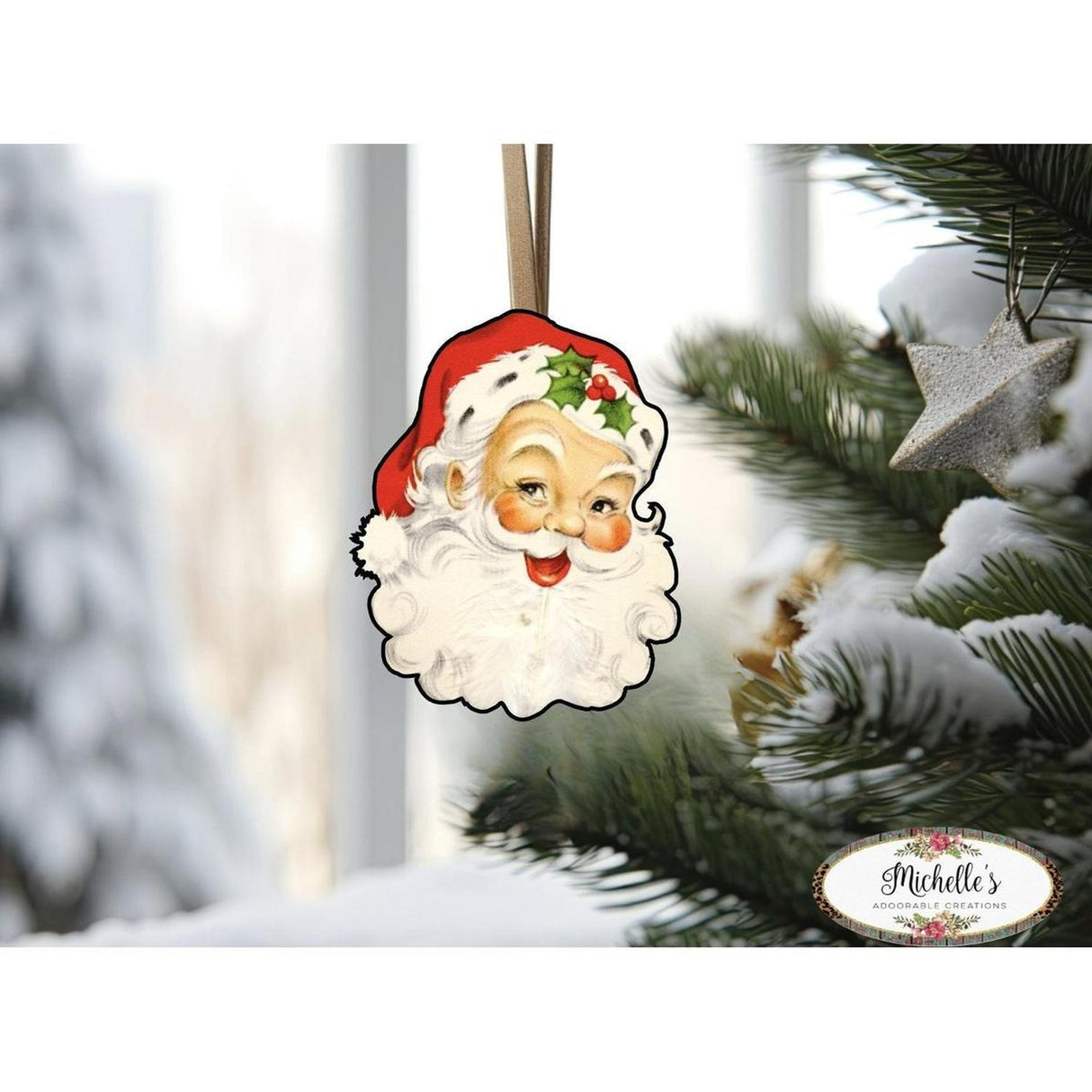 Red Vintage Santa Face Sign SF1 - Wreath Enhancement