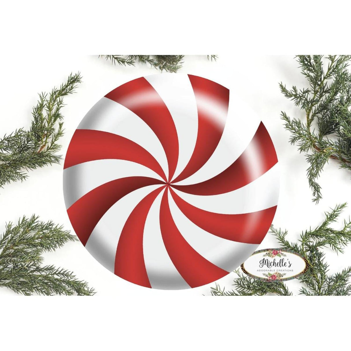 Red White Peppermint Candy Round Sign - Wreath Enhancement