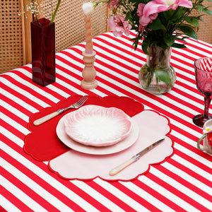 Duality Pink Red Scalloped Fabric Placemats Set of 12