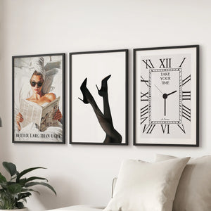Elegant Glam Wall Art: Fashion Girl, Heels. Set of 3 Prints