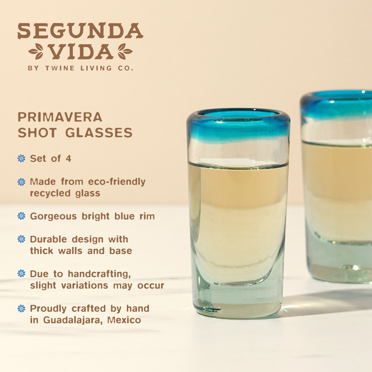 Primavera recycled shot glass set of 4 by twine living