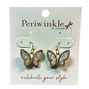 Butterfly Earrings – Iridescent Glitter with Gold Trim