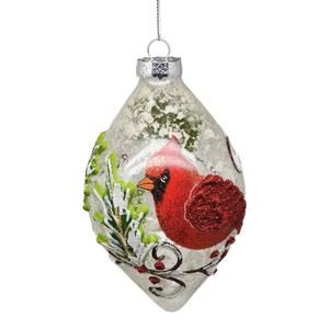 Teardrop Glass Ball Ornament With Cardinal Scene