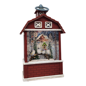 Lighted Barn Spinning Waterglobe - Chickadees