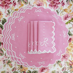 Ribbia Pink Round Fabric Placemat & Napkin Set
