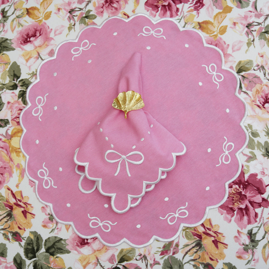 Ribbia Pink Round Fabric Placemat & Napkin Set