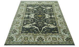 Richmond Custom Made Charcoal and Beige Hand Knotted Oushak wool Area Rug