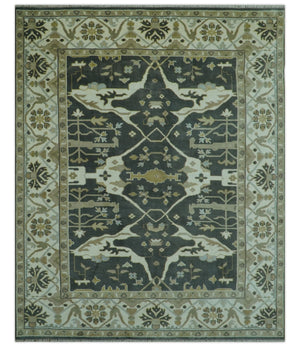 Richmond Custom Made Charcoal and Beige Hand Knotted Oushak wool Area Rug
