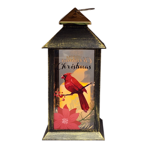Christmas Cardinal Lantern with LED Candle - Merry Christmas