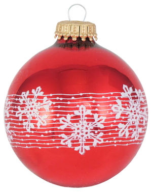 Christmas By Krebs 2 5/8 Glass Balls - Gold Caps - Glitter Band Snowflake - 4 Pack