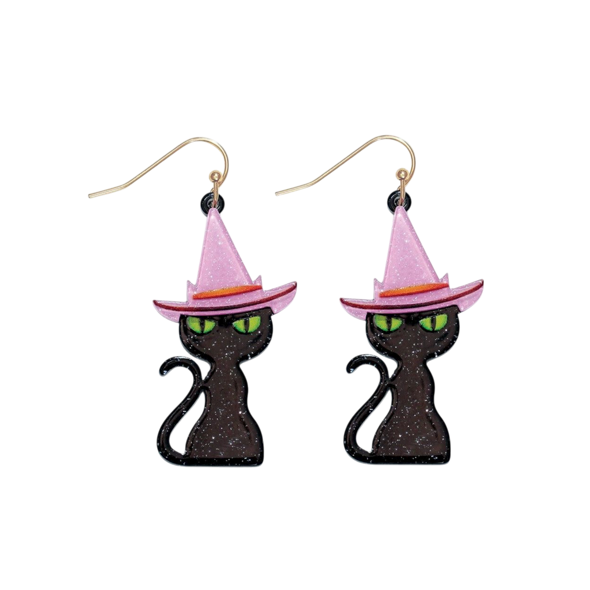 Purple Hat Black Cat Earrings