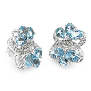 10.26 Carat Genuine Blue Topaz & White Topaz .925 Sterling Silver Earrings