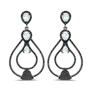 8.81 Carat Genuine Blue Topaz and Black Spinel .925 Sterling Silver Earrings