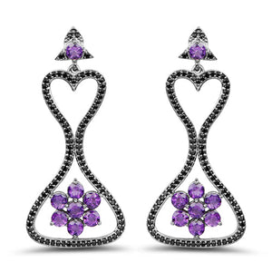 6.31 Carat Genuine Amethyst & Black Spinel .925 Sterling Silver Earrings